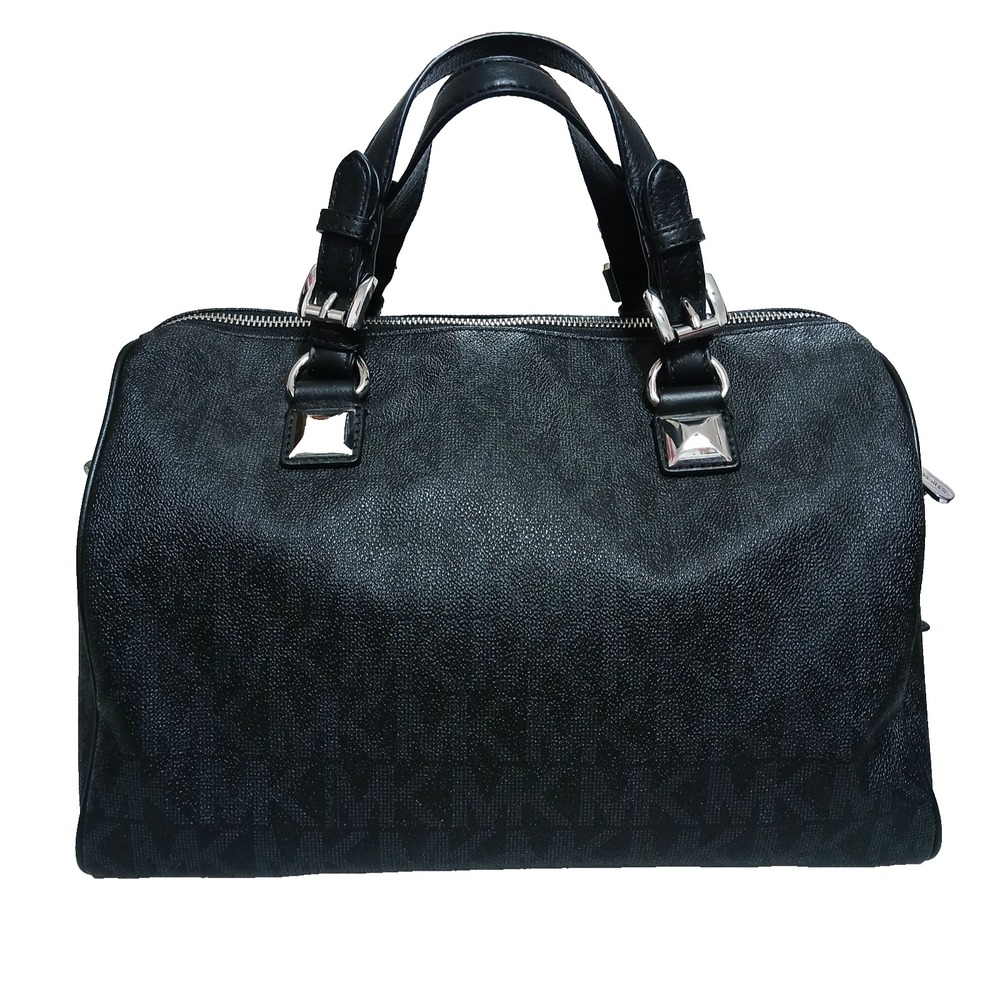 Michael Kors MK Grayson Bowler Logo Monogram Satchel Purse Bag Black Overnight - Picture 3 of 11